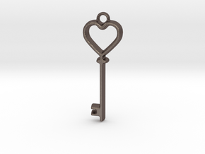 Heart Key Pendant in Polished Bronzed Silver Steel