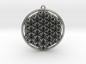 Super Flower Of Life Dual Sided Pendant  in Natural Silver