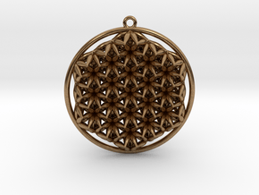 Super Flower Of Life Dual Sided Pendant  in Natural Brass