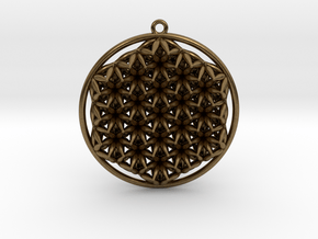 Super Flower Of Life Dual Sided Pendant  in Natural Bronze