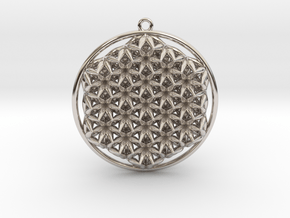 Super Flower Of Life Dual Sided Pendant  in Rhodium Plated Brass