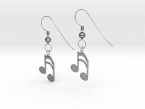 Music note earrings version 1 in Polished Silver (Interlocking Parts)