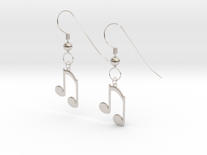 Music note earrings version 2 in Rhodium Plated Brass