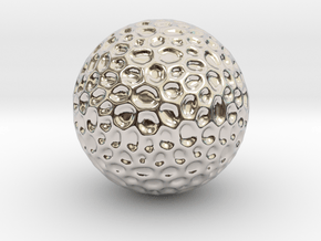 DRAW geo - sphere alien egg golf ball in Rhodium Plated Brass: Small
