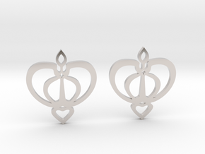 Earrings with a heart motif in Rhodium Plated Brass