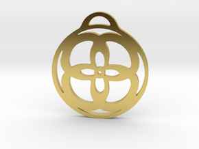 Flower in a circle Pendant  in Polished Brass