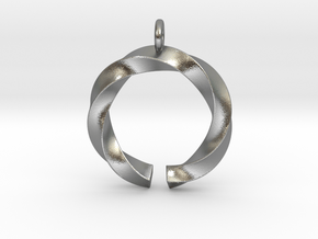 Open and twisted ring - Pendant or earrings in Natural Silver
