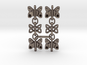 3 Dangling butterfly earrings (metallic plastic an in Polished Bronzed Silver Steel