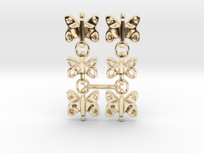 3 Dangling butterfly earrings (metallic plastic an in 14k Gold Plated Brass