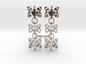 3 Dangling butterfly earrings (metallic plastic an in Rhodium Plated Brass