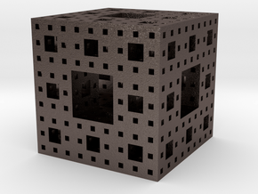 Menger sponge Square Cube in Polished Bronzed Silver Steel