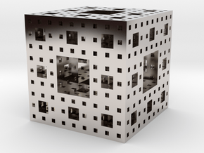 Menger sponge Square Cube in Rhodium Plated Brass