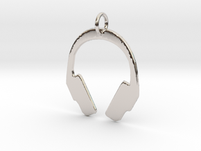 Headphones Precious Metal Pendant in Rhodium Plated Brass