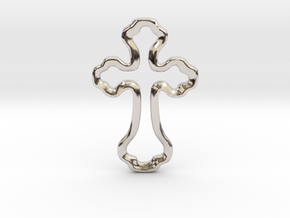 Delicate Open Cross Pendant in Rhodium Plated Brass