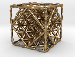 Flower of Life Hexahedron 1" (Cube)  in Polished Gold Steel