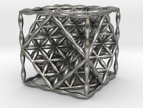 Flower of Life Hexahedron 1" (Cube)  in Natural Silver