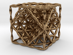 Flower of Life Hexahedron 1" (Cube)  in Natural Brass