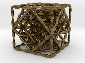 Flower of Life Hexahedron 1" (Cube)  in Natural Bronze