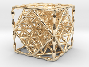 Flower of Life Hexahedron 1" (Cube)  in 14K Yellow Gold