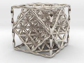 Flower of Life Hexahedron 1" (Cube)  in Platinum