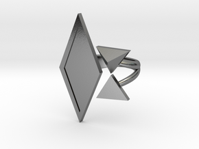Black Rhombus Ring - Ring Base (with border) in Polished Silver: 6 / 51.5