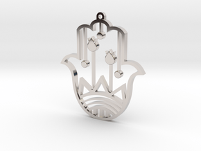 Keychain hamsa pomegranate in Rhodium Plated Brass