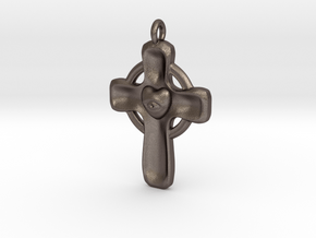 Eye-Heart Cross in Polished Bronzed Silver Steel