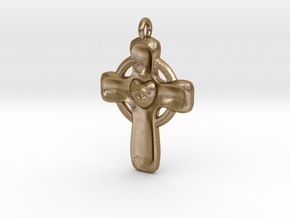 Eye-Heart Cross in Polished Gold Steel