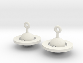 Saturn - Rotating Earrings (realistic scale) in White Premium Versatile Plastic
