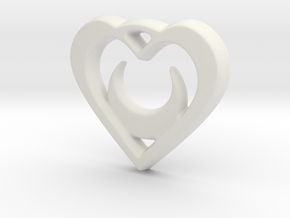 Crescent Moon Heart - 25mm Pendant in White Natural Versatile Plastic