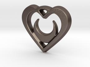 Crescent Moon Heart - 25mm Pendant in Polished Bronzed Silver Steel