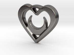 Crescent Moon Heart - 25mm Pendant in Polished Nickel Steel