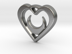Crescent Moon Heart - 25mm Pendant in Natural Silver
