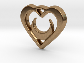 Crescent Moon Heart - 25mm Pendant in Natural Brass