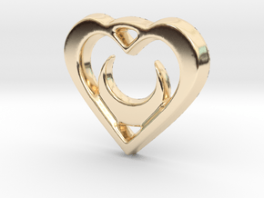 Crescent Moon Heart - 25mm Pendant in 14K Yellow Gold