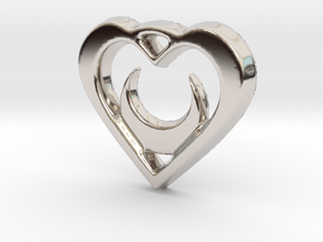 Crescent Moon Heart - 25mm Pendant in Rhodium Plated Brass