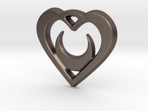 Crescent Moon Heart 35mm Pendant in Polished Bronzed Silver Steel