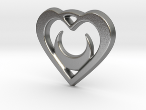 Crescent Moon Heart 35mm Pendant in Natural Silver