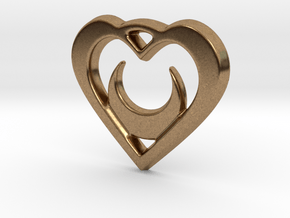 Crescent Moon Heart 35mm Pendant in Natural Brass