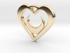 Crescent Moon Heart 35mm Pendant in 14K Yellow Gold