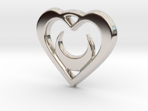 Crescent Moon Heart 35mm Pendant in Rhodium Plated Brass