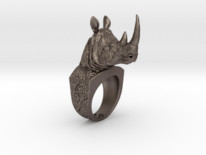 Rhino Ring in Polished Bronzed Silver Steel: 7 / 54