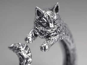 Cat Ring in Rhodium Plated Brass: 6 / 51.5