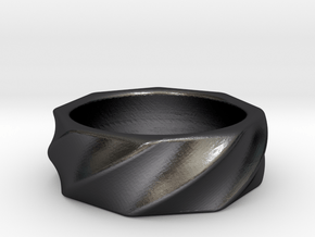 Large twisted ring (different materials available) in Polished and Bronzed Black Steel: 9 / 59