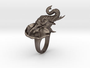 Elephant Ring in Polished Bronzed Silver Steel: 5 / 49