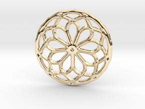 Mandala pendant or earrings with small dots in 14K Yellow Gold