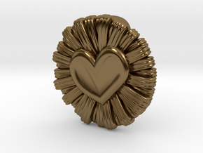 Daisy Heart Pendant in Polished Bronze: Extra Small