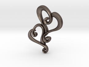 Swirly Hearts Pendant/Keychain in Polished Bronzed Silver Steel