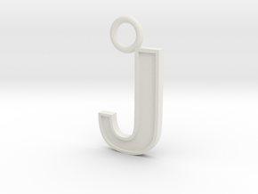 Letter J Key Ring Charm with decorative back holes in White Natural Versatile Plastic