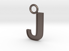 Letter J Key Ring Charm with decorative back holes in Polished Bronzed Silver Steel